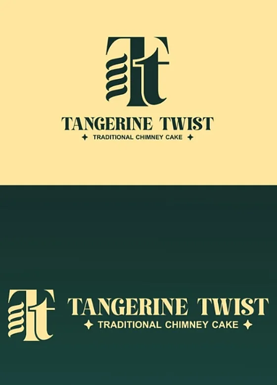 Tangerine Twist monogram and wordmark on yellow and on green